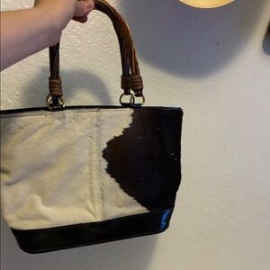 Stylish cowhide Black and Cream Women's Tote Bag